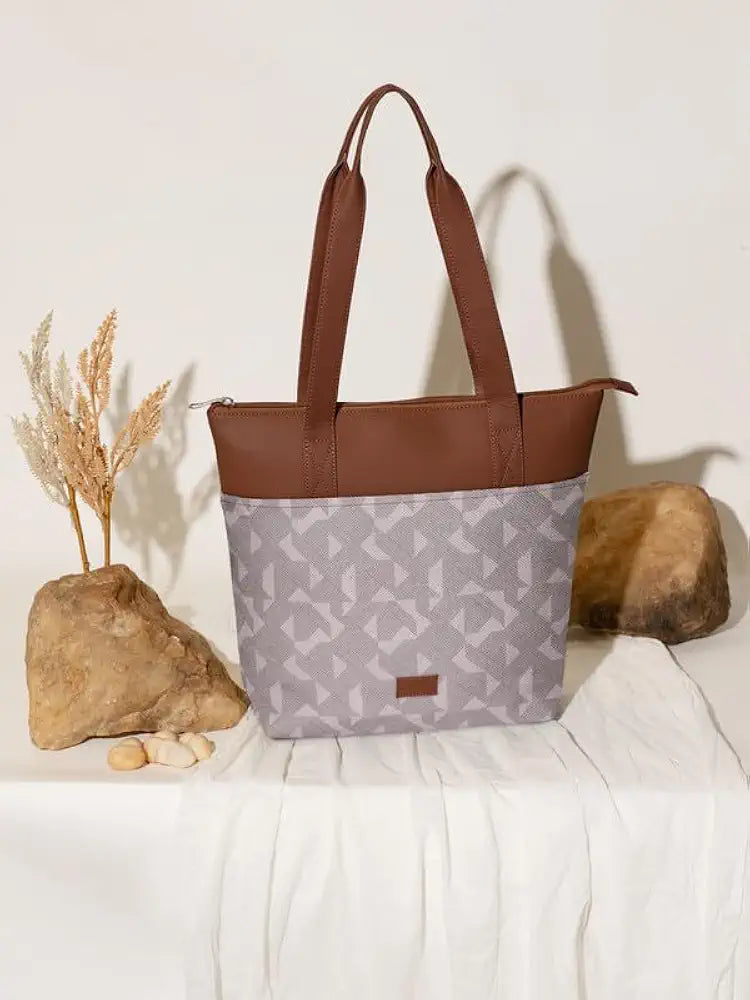 ZOUK Printed Women's Jute Handcrafted Vegan Leather Everyday Tote