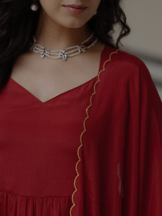 anayna Women Panelled Kurta with Trousers & With Dupatta