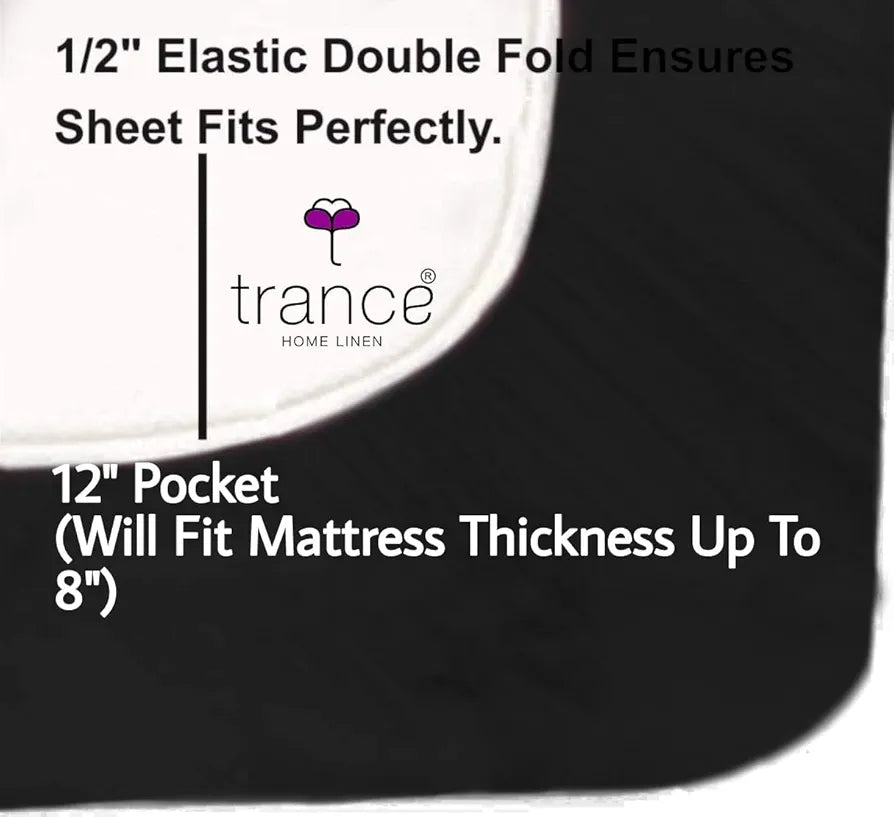 Trance Home Linen 100% Cotton 78x60 inch Queen Elastic Fitted Bedsheet | 400TC Premium Queen Double Bed Size Plain Fitted Elastic Bed Sheet with 2 Pillow Covers 