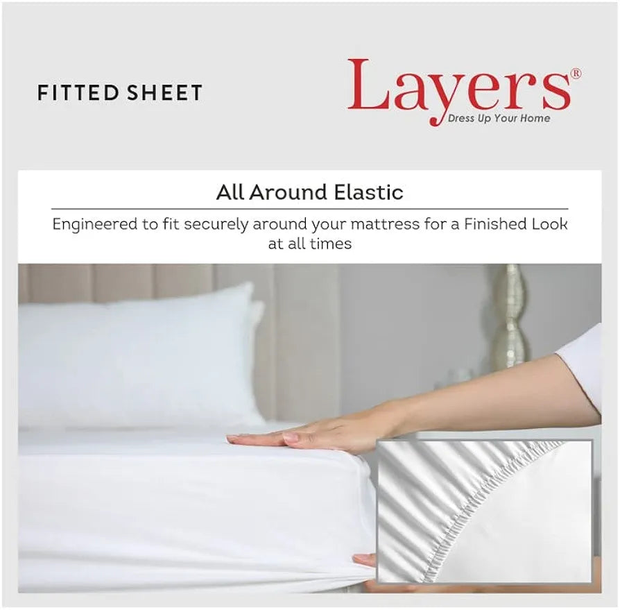 Layers 100% Cotton 144TC Elastic Fitted Bedsheet for Double Bed King Size with 2 Pillow Covers, , All Round Elastic, Moisture Absorbent, All Season Comfort - Be Bold Collection