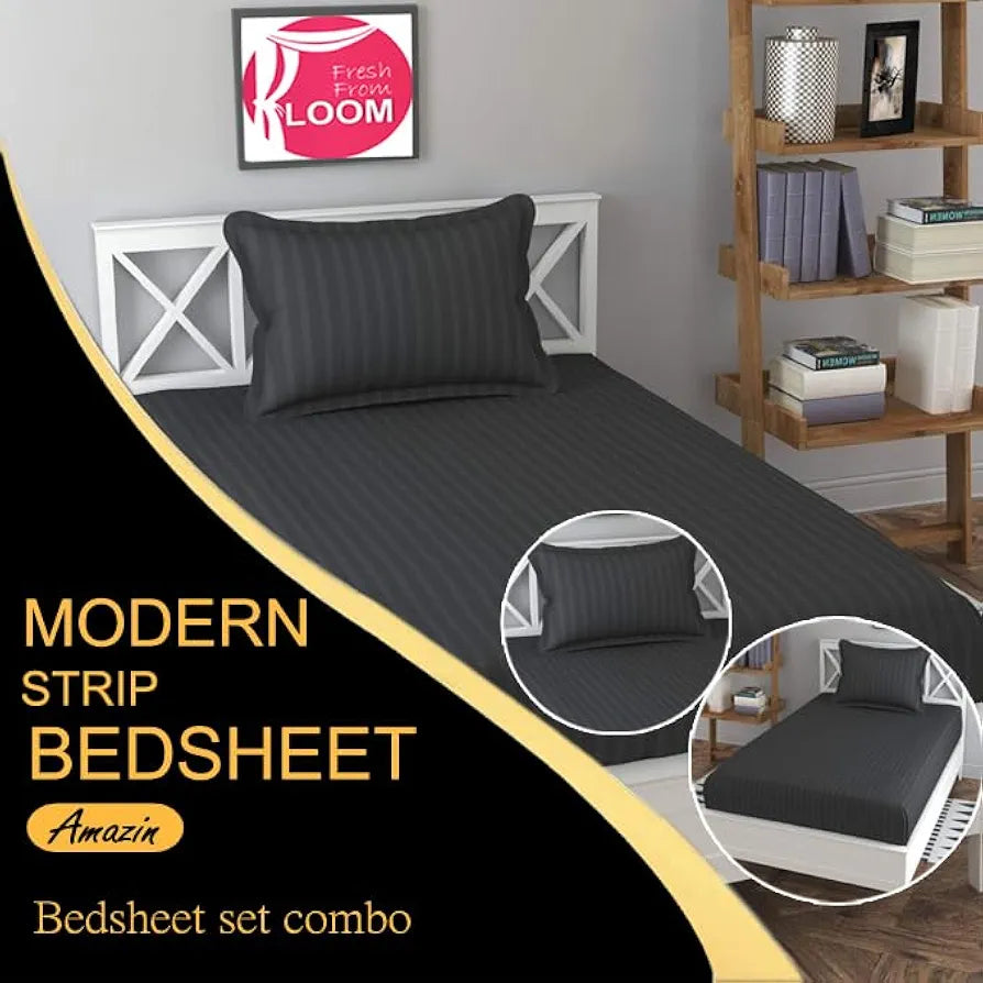 FRESH FROM LOOM Microfiber Wrinkle Resistant | Soft Skin Safe | Breathable Single Size Flat Bedsheets | Hotel & Home | Plain Bedsheet Set with 1 Pillow Covers , 144 TC