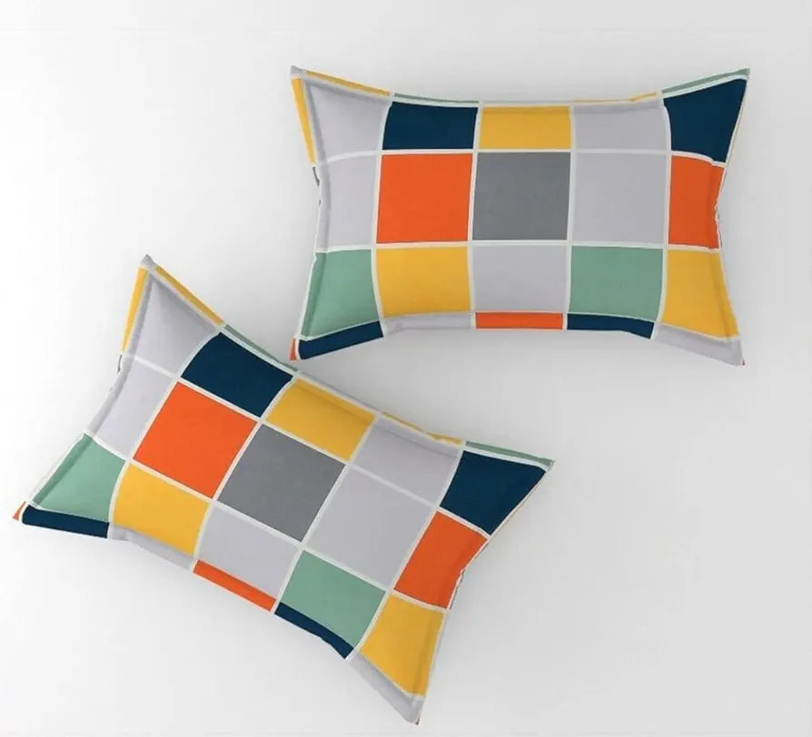 THE HOME STYLE Cotton Feel Glace Cotton Checkered Printed King Size Double Bed Bedsheet With 2 Pillow Cover 300 TC_90X100 Inches