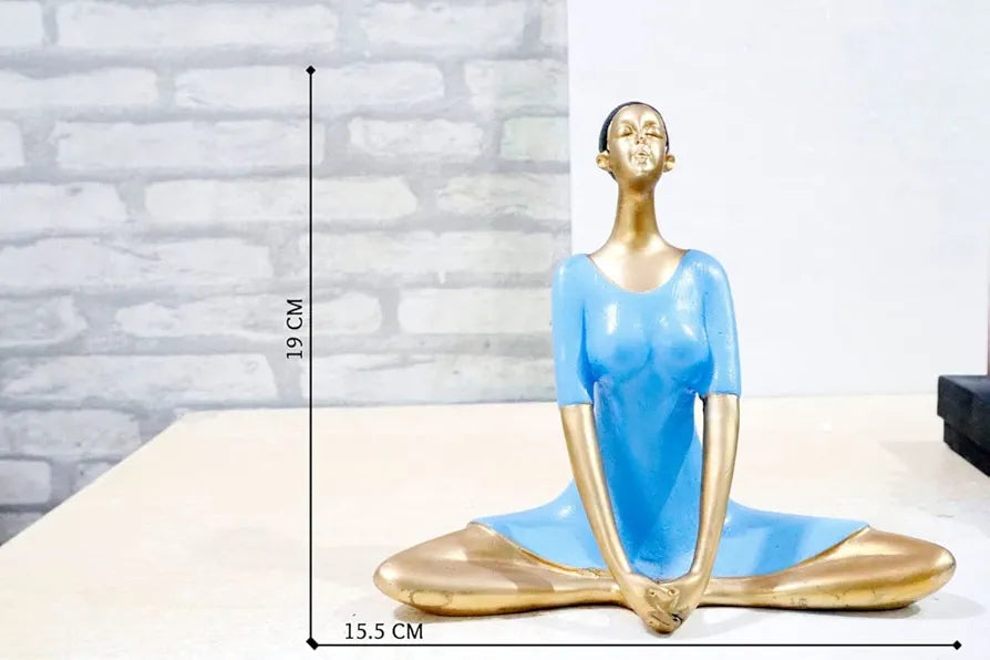 JAIPUR ACE Yoga Lady Polyresin Face Up Blue Themed Statue | Creative Abstract Design Art Figurine for Home Decor, Living Room Decorative Showpiece Gifting, Interiors 