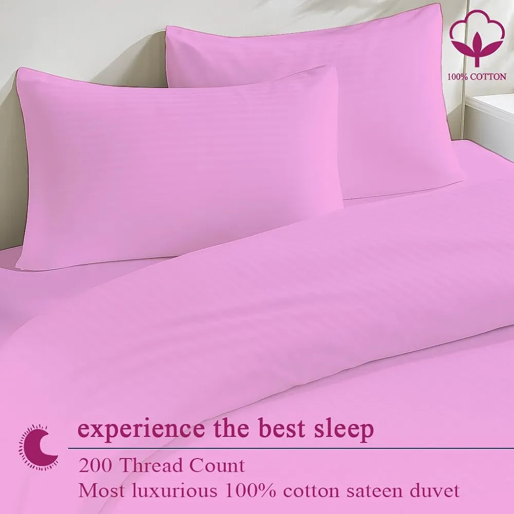 Trance Home Linen Zippered 100% Cotton 200 TC Satin Stripe Queen Duvet Cover Quilt Cover Razai Comforter Cover with 2 Pillow Covers 