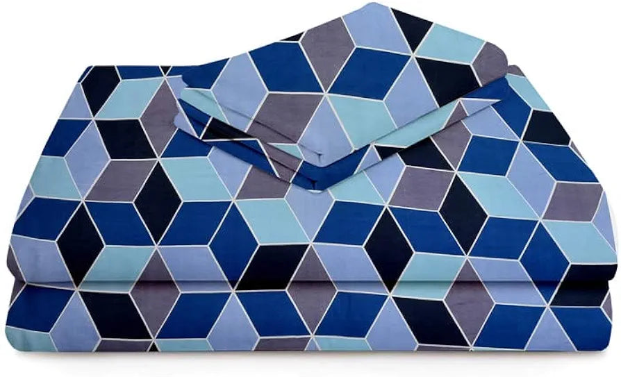 144 TC Prime Double Bedsheets with 2 Pillow Covers | Soft Brushed Microfiber -Long Lasting & Wrinkle Free - 3 Pcs Set| 225X223 Cm Or 7x7.5 Ft - Blue & Grey