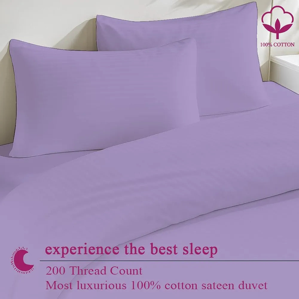 Trance Home Linen Zippered 100% Cotton 200 TC Satin Stripe Queen Duvet Cover Quilt Cover Razai Comforter Cover with 2 Pillow Covers 