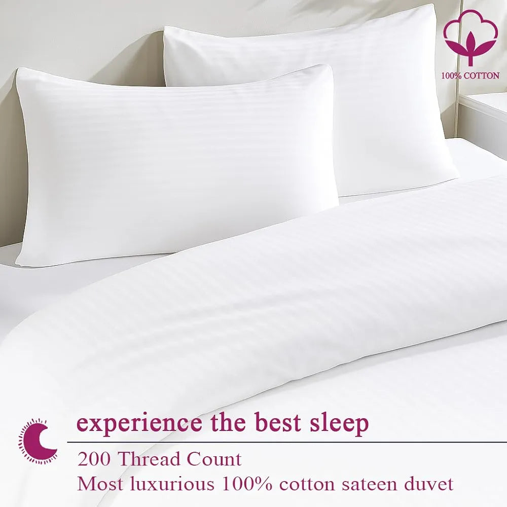 Trance Home Linen Zippered 100% Cotton 200 TC Satin Stripe Queen Duvet Cover Quilt Cover Razai Comforter Cover with 2 Pillow Covers 