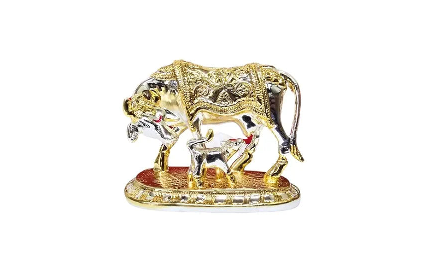 Gold Art India Om Kamdhenu Cow with Calf for Gold & Silver Plated | Home Decor | Gaay Bachda Cow and Calf for Vastu | Positive Energy | Wealth |