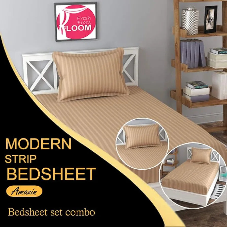 FRESH FROM LOOM Microfiber Wrinkle Resistant | Soft Skin Safe | Breathable Single Size Flat Bedsheets | Hotel & Home | Plain Bedsheet Set with 1 Pillow Covers , 144 TC