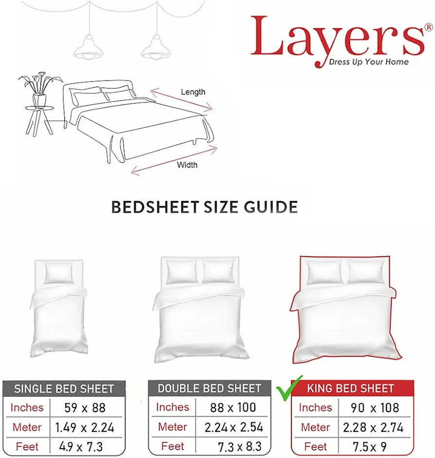 Zen Cotton Blend King Bedsheet Set  | 1 King Cotton Bedsheet & 2 Pillow Covers | Breathable & Anti-Wrinkle | 225 CVC | 