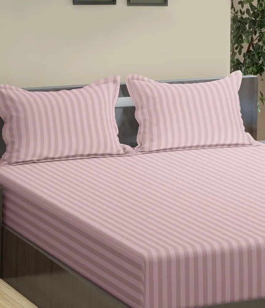 Trance Home Linen Cotton 78X36 Inch Single Fitted 200TC Satin Stripe Elastic Fitted Bedsheet| Bed Size Daily Use Fitted Bedspread With 1 Pillow Covers ,Small_Single