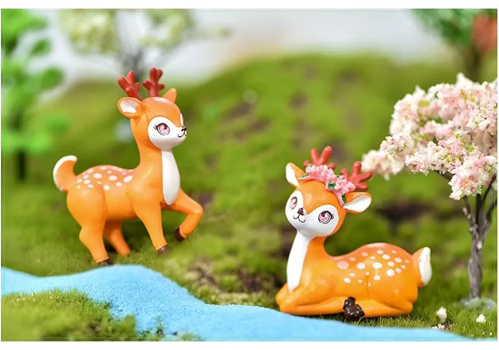 SATYAM KRAFT Resin 1 Set Deer Miniature Figurines | Decorative Showpiece | Gift for Him/Her, Mother's Day, Home, Bedroom, Living Room, Office, Table, Car Dashboard | Festive Decor