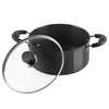 Vinod Black Pearl Hard Anodised Saucepot with Glass Lid 5 Litre, 24cm | 3.25mm Thick | Metal Spoon Friendly | Riveted Sturdy Handles