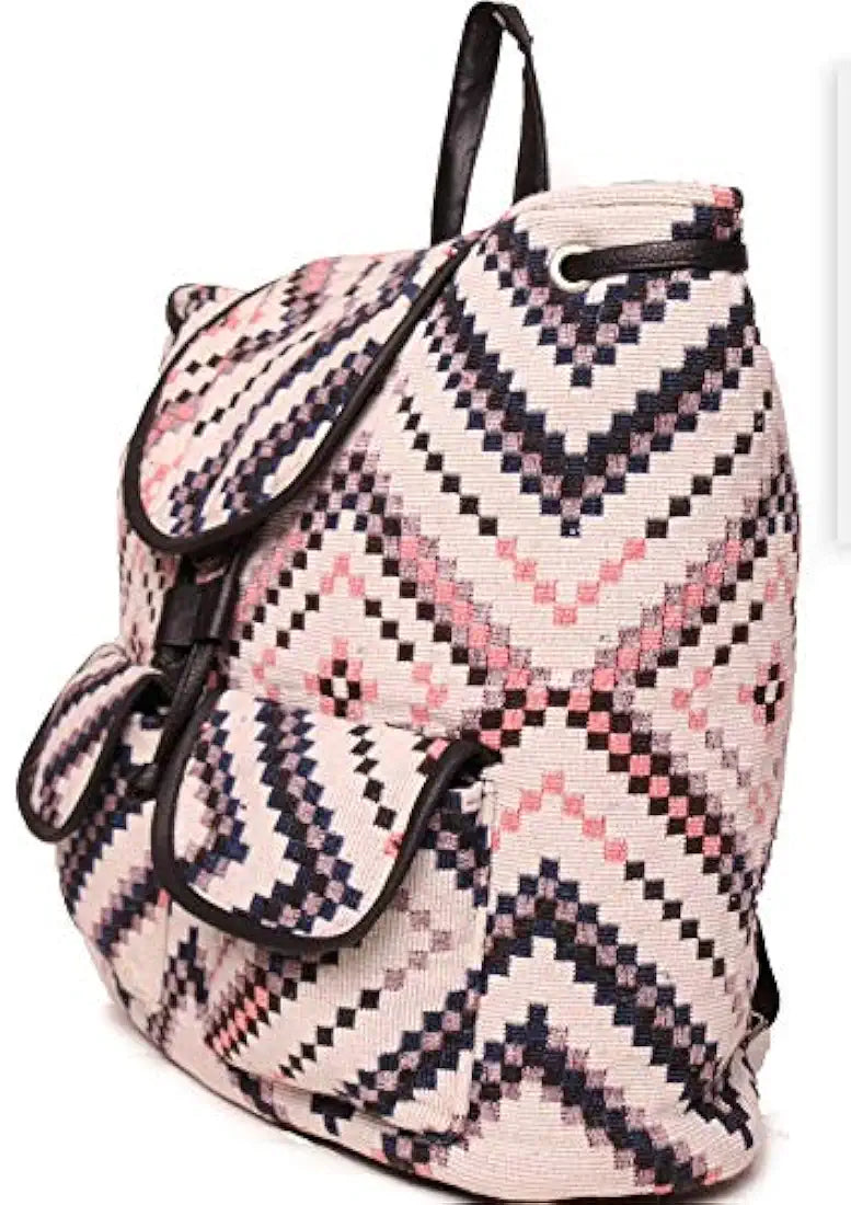 ASTRID Multicolor Cotton Girls Backpack With External Pockets In Front