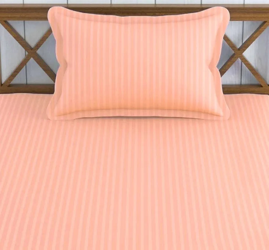Trance Home Linen 100% Cotton 78x36 inch Single Fitted 200TC Satin Stripe Elastic Fitted Bedsheet | Single Bed Size Daily use Fitted Bedspread with 1 Pillow Covers 