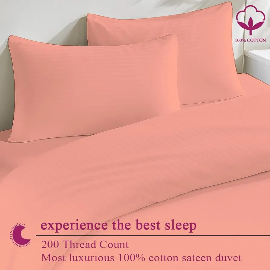 Trance Home Linen Zippered 100% Cotton 200TC Satin Stripe King Size Duvet Cover Quilt Cover Blanket Cover Razai Comforter Cover with 2 Pillow Covers 