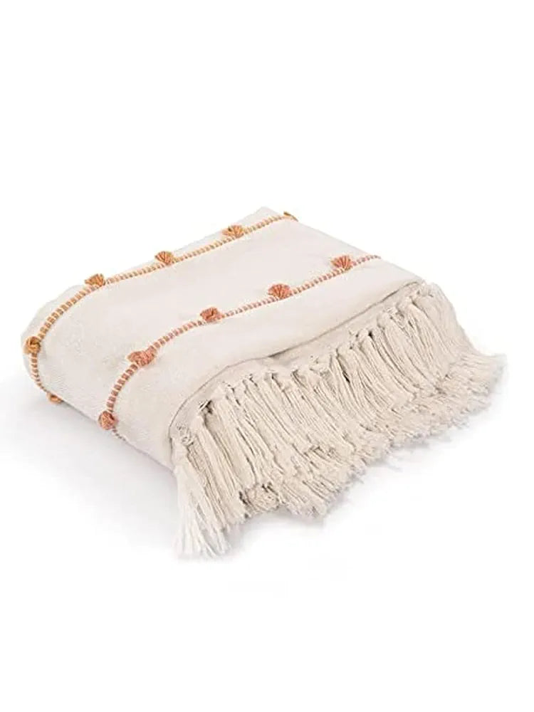 SASHAA WORLD Multicolour Striped Comfort Cotton Throw | Cozy & Stylish Blanket | Ideal for Sofa, Bed, Chair & Living Room | Natural & Beige | 125 x 150 cm