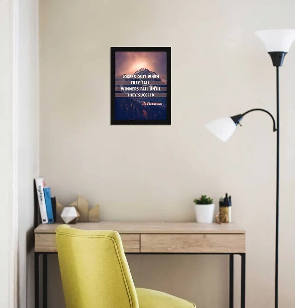 ArtX Paper Motivational Inspirational Quotes, Losers Quit Framed Wall Art Painting, Multicolor, Abstract, 10 X 13 inches, Set of 1