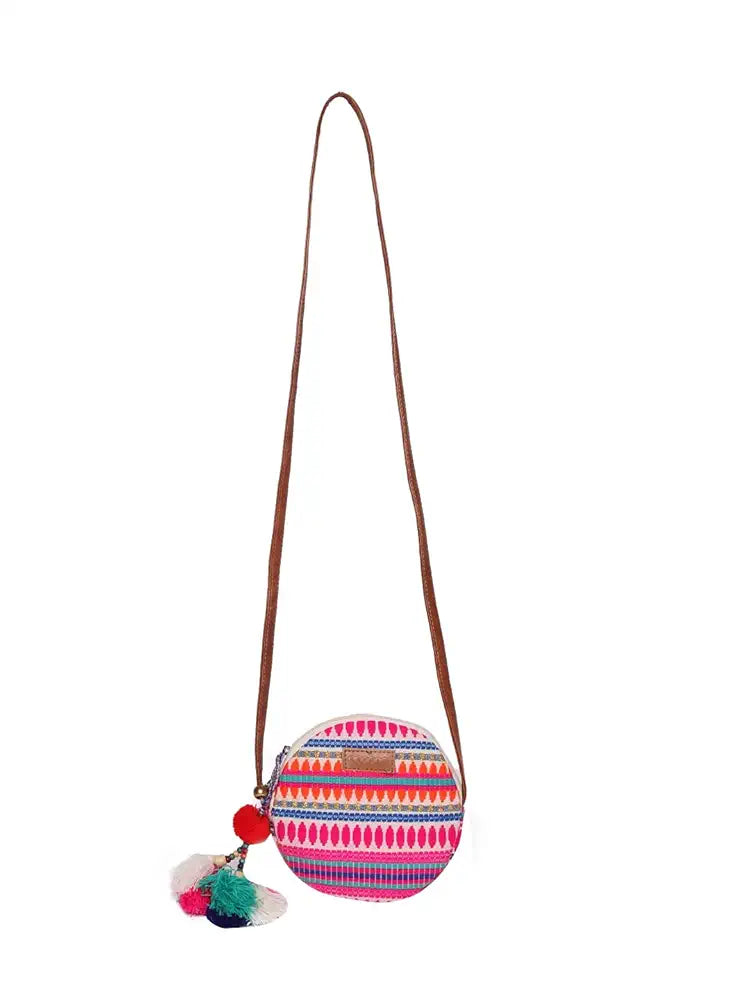 ASTRID Round Textured Sling Bag For Girls With Zip