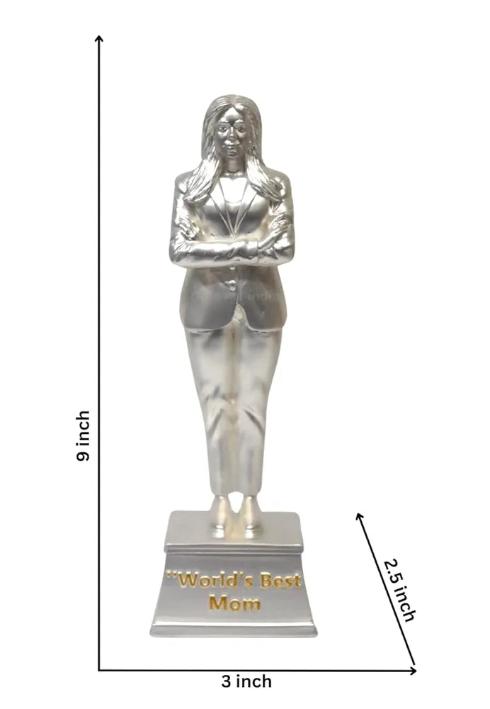 Gold Art India Best Mother Trophy Figurine Silver Plated Matte Finish | Women's Day Gift for Mother | Mothers Birthday Gift | Study Table | Office Desk 9'' Inch