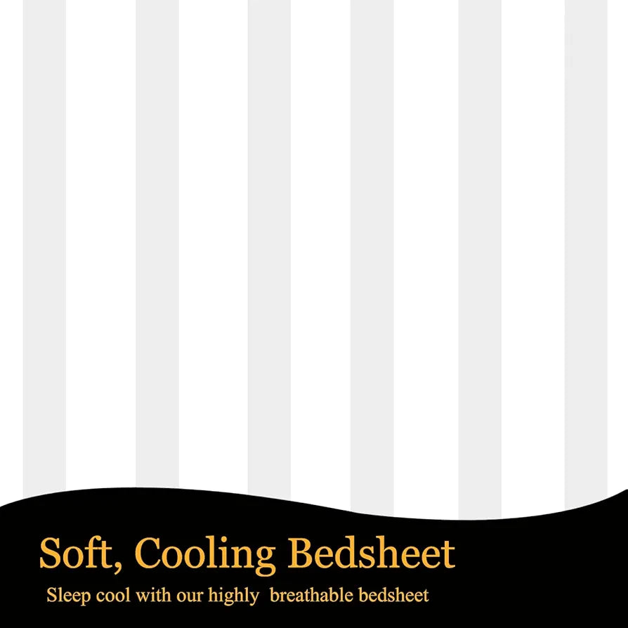 FRESH FROM LOOM 300 TC Microfiber Wrinkle Resistant|Soft Skin Safe|Breathable Queen Size Flat Striped Bedsheets|All Season Soft Fabric|Double Bedsheet Set with 2 Pillow Covers 