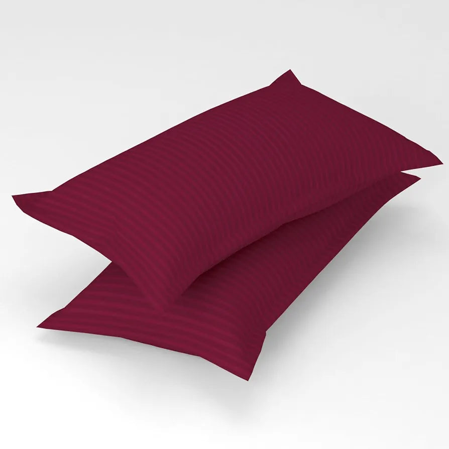 Homefab India 160 TC Stripe Cotton Feel Glace Cotton Elastic Fitted King Size Double Bed Bedsheet with 2 Pillow Covers Fits Upto 6 inches Mattress, Size-72X78 inches, Maroon