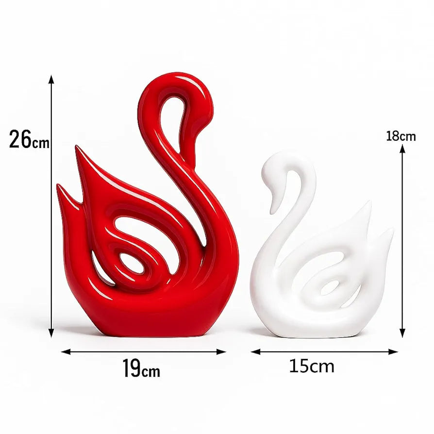 Xtore Lucky Swan Couple Piano Finish Ceramic Figures for Home Decor 