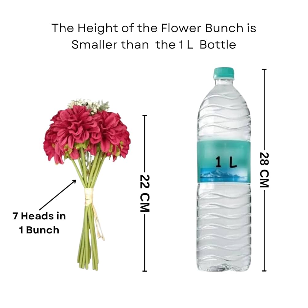 SATYAM KRAFT 1 Pcs Artificial Dahlia Flower Bunch – 7-Stem Faux Bouquet for Home, Office, Wedding & Party Decoration – Realistic Fabric Flower Arrangement  