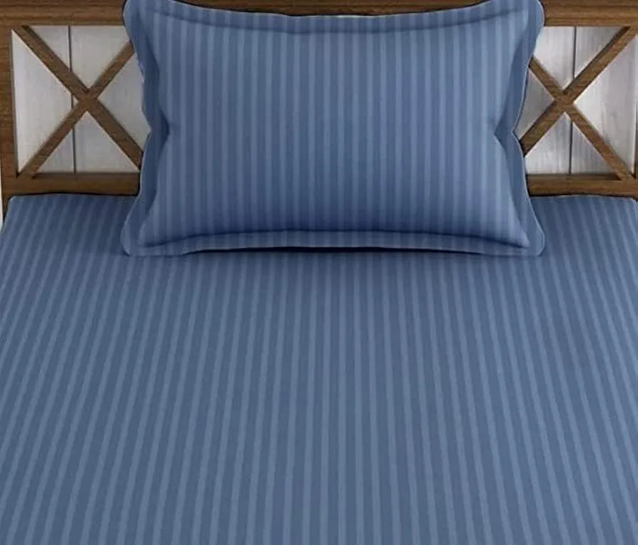 Trance Home Linen 100% Cotton 78x36 inch Single Fitted 200TC Satin Stripe Elastic Fitted Bedsheet | Single Bed Size Fitted Bedspread with 1 Pillow Covers 