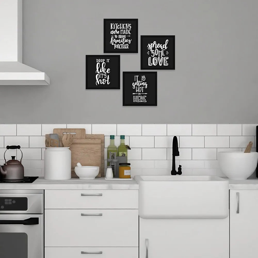 ArtX Kitchen Food Motivational Funny Quotes Framed Paintings Posters, 20 X 20 inches, 10.0 X 10.0 inches Each, Multicolor, Synthetic Wood, Set of 4 