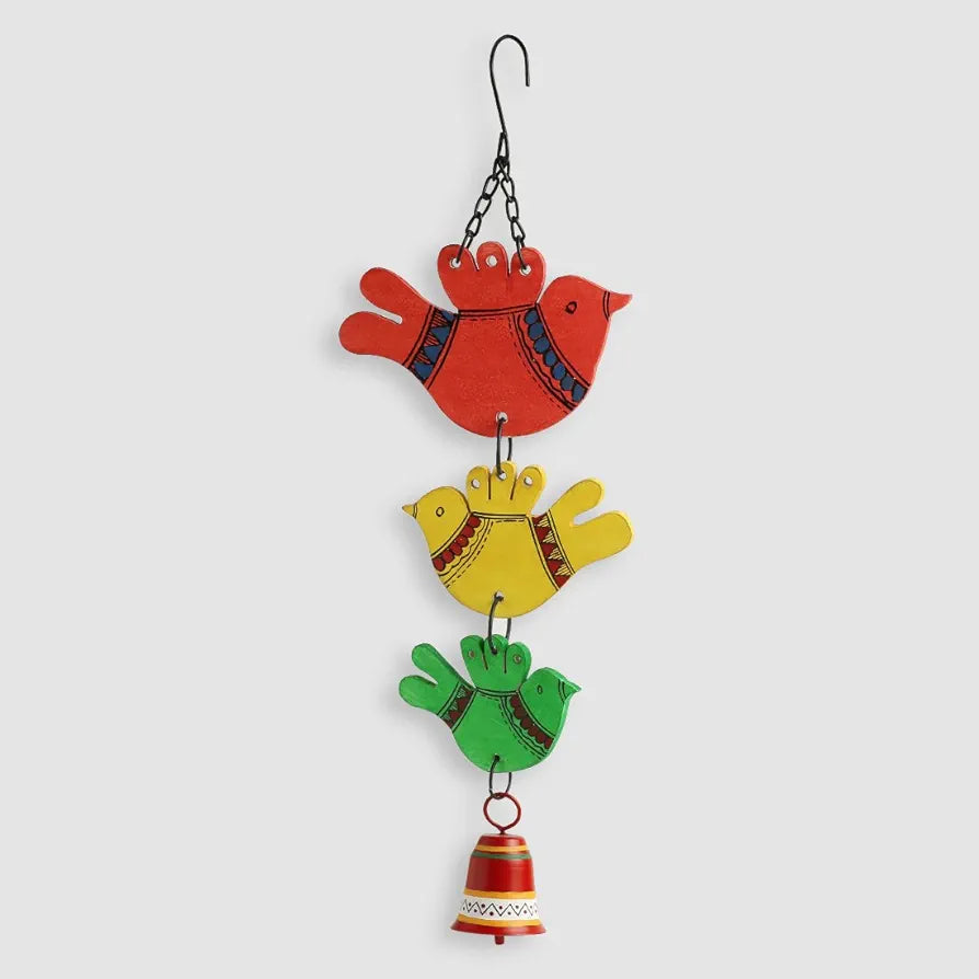 ExclusiveLane 'Birds and Bell' Garden Balcony Wall Decorative Hanging and Wind Chimes for Home with Good Sound  , Multicoloured, Standard