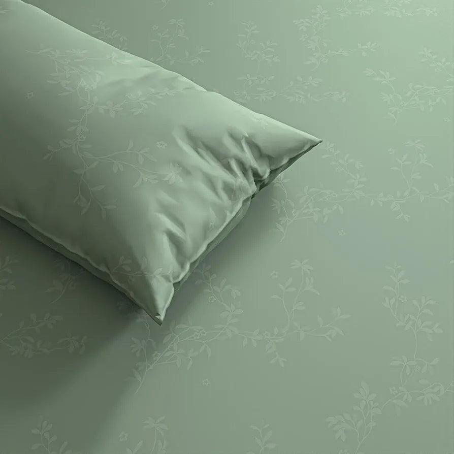 Trance Home Linen 100% Egyptian Cotton 300TC Long Staple Queen Size Jacquard Weave Fitted Bedsheet with 2 Pillow Covers - 