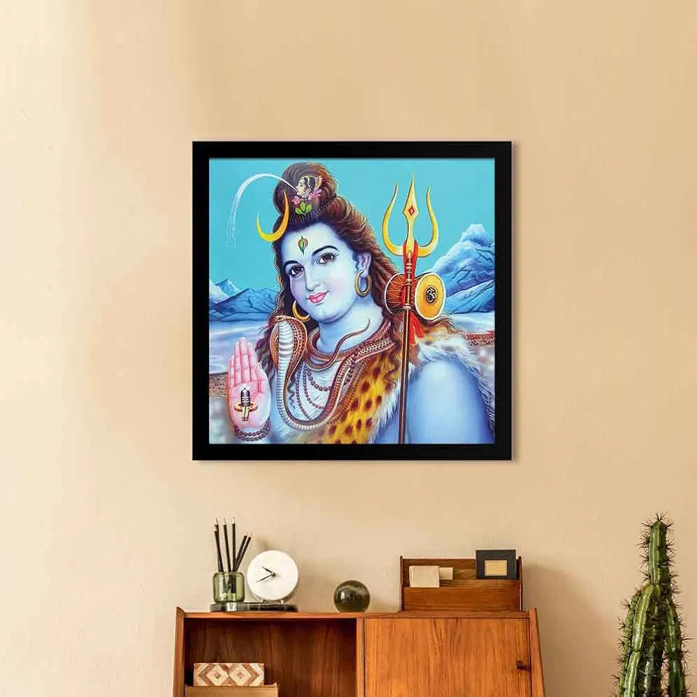 ArtX Mahadev Shiv Shankar Bhole Nath Big Canvas Painting For Living Room With Frame, Multicolour, Square, 24.0 x 24.0 inch, 2x2 Feet, Set Of 1