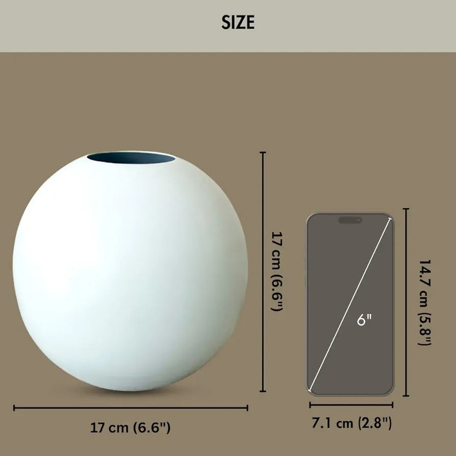 BEHOMA Metal Ball Flower Vase for Home Decor | Table Decorative Item for Bedroom Living Room Office Wedding | Best Gift for Birthday Anniversary Festival | White, Medium