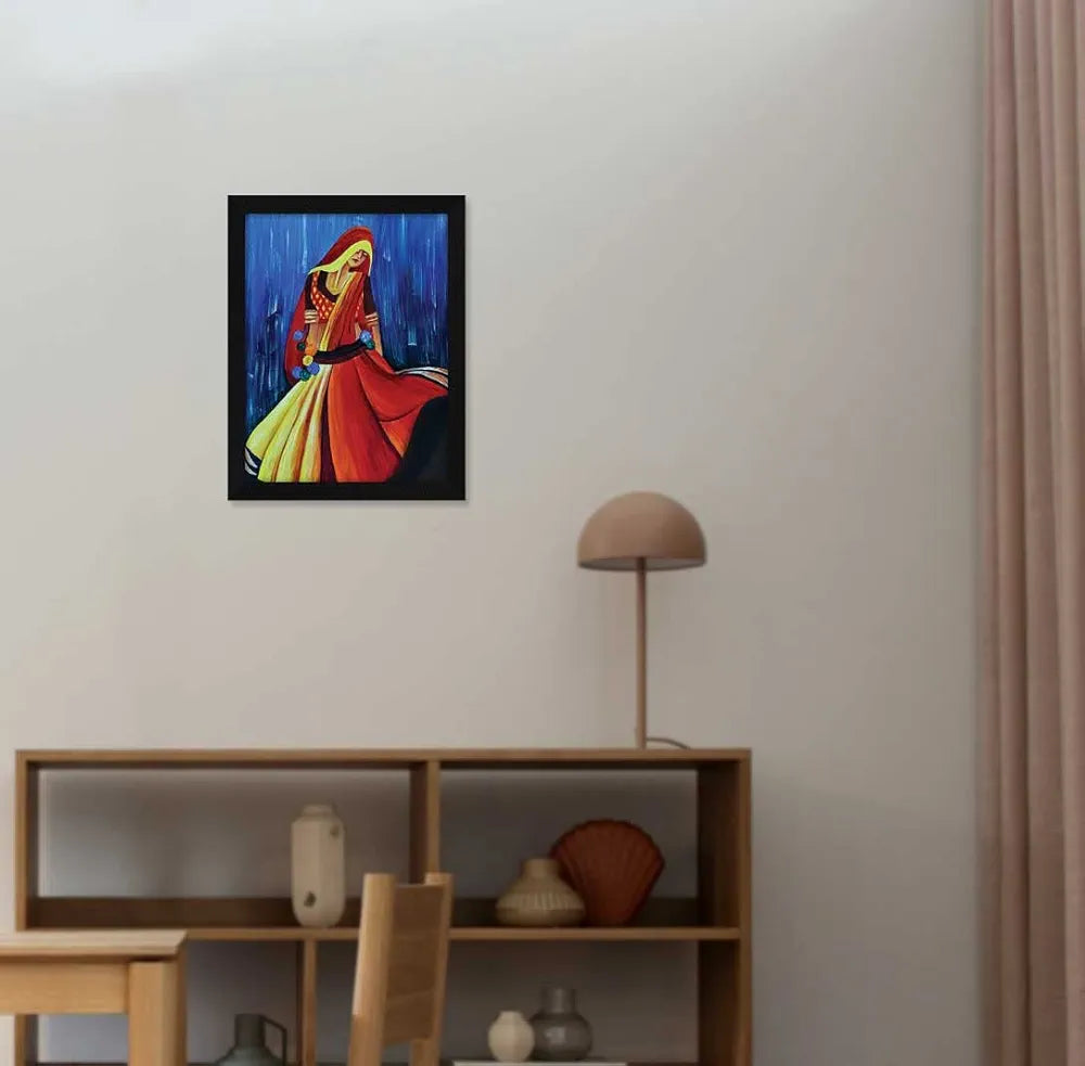 ArtX Paper Indian Village Women Frame Wall Art Painting, Multicolor, Abstract, 10X13 inches, Set of 1