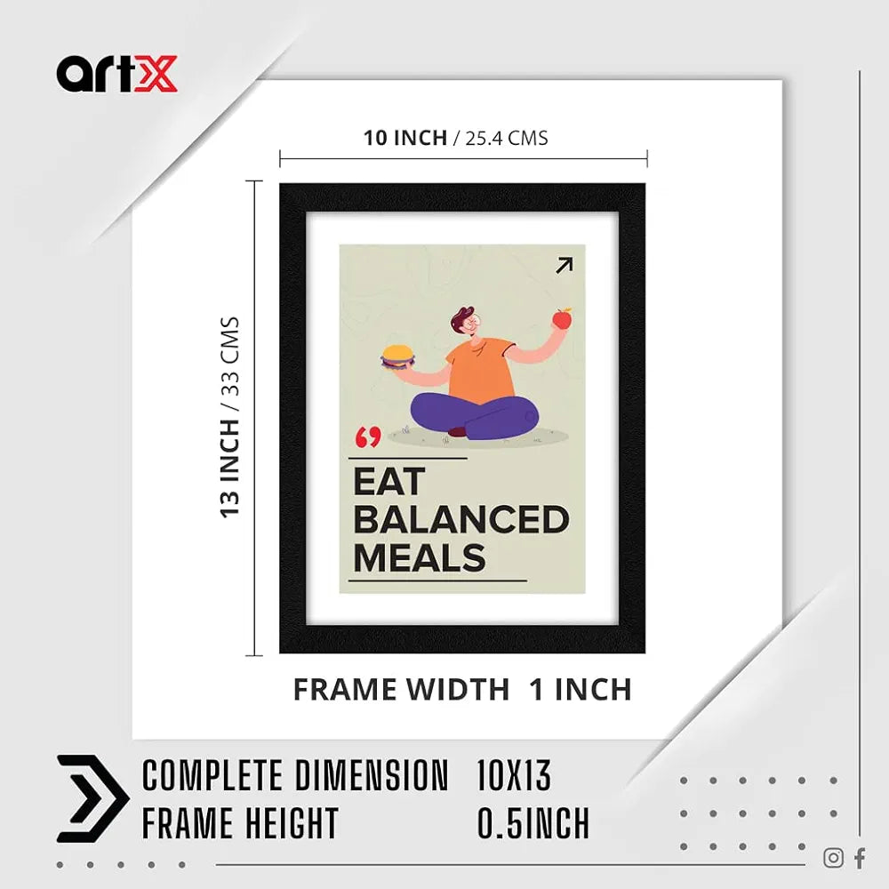 ArtX Paper Eat Balanced Meals Health Quote Wall Frame Art Painting, Multicolor, Motivational, 10 X13 Inches, Set of 1