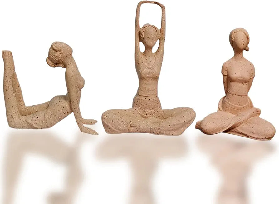 Mariner's Creation Premium Home Decor Showpiece- Set Of Three Modern Art Yoga Lady Showpiece Living Room | Home Decor Items | House Warming Gift 12X6X14.5Cm Material- Resin And Marble, Fantasy, Beige