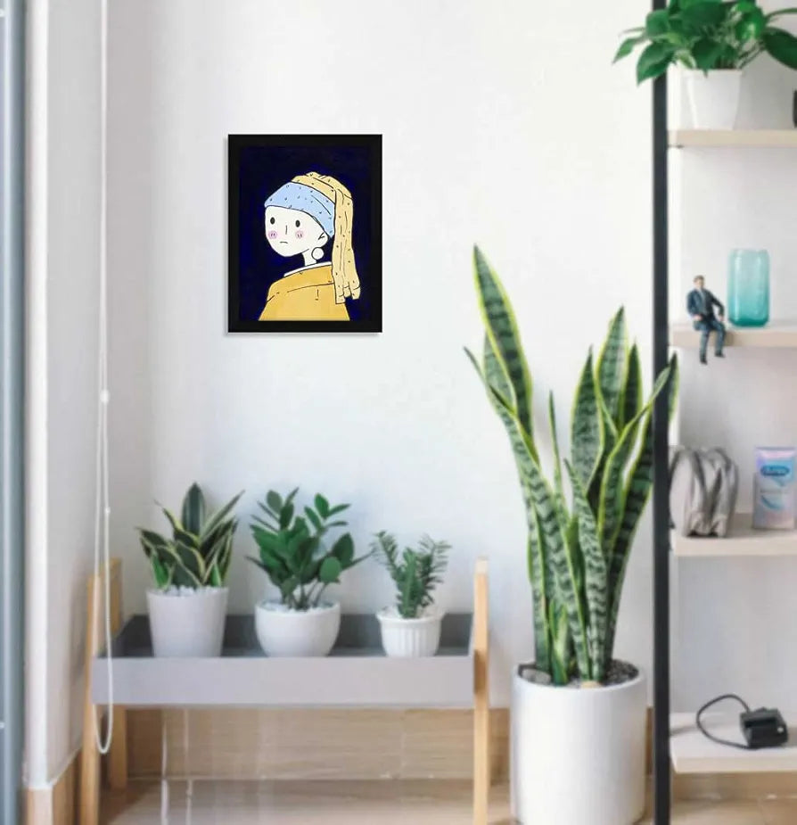 ArtX Paper The Girl With A Pearl Earring Abstract Frame Wall Art Painting, Multicolor, Abstract, 10X13 inches, Set of 1