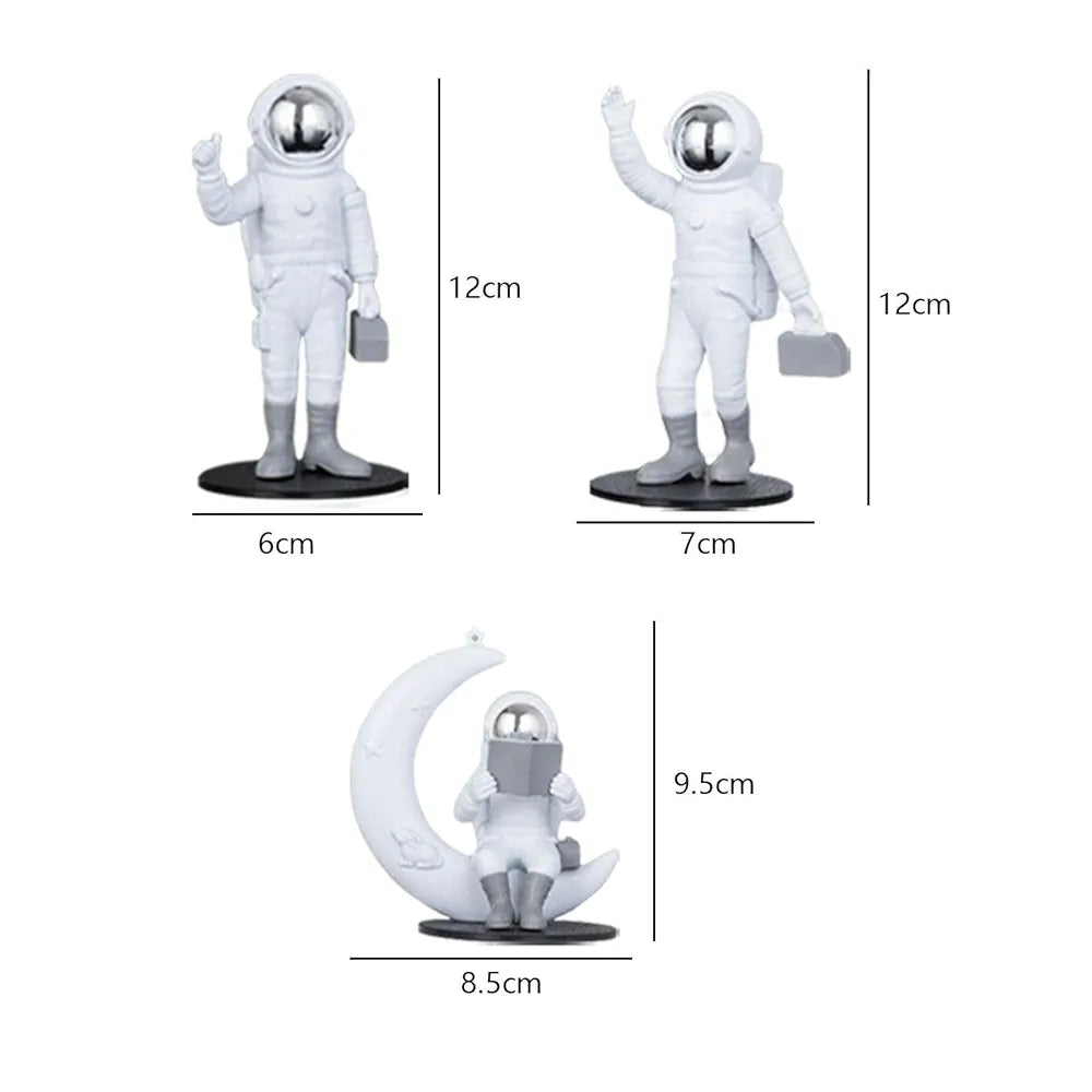 Street27® 3pcs Astronaut Figurine Mirror Spaceman Ornament, Home, Office, Desktop Decoration Bookshelves Outer Space Room Décor Astronaut Statues Sculpture , Space