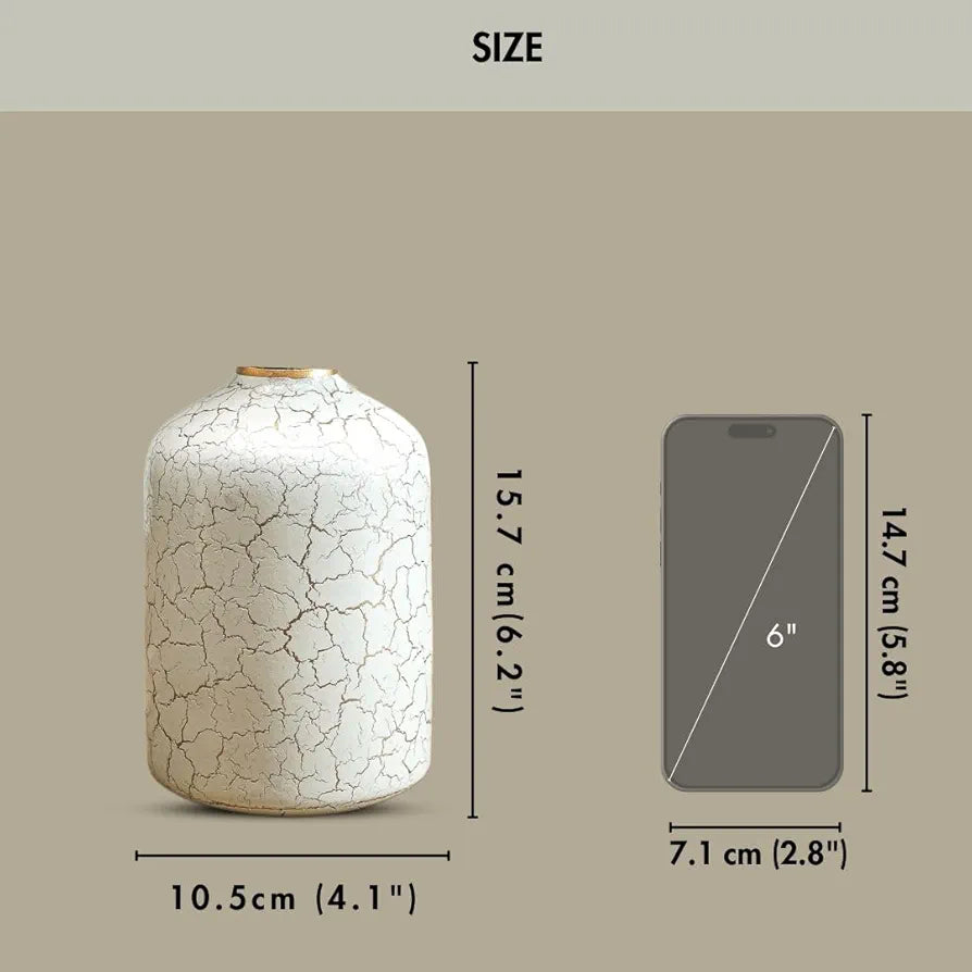 Behoma Metal Flower Vase for Home Decor Bedroom Living Room Office Wedding | Table Decorative Item for Festivals Birthday Off-White Crackled 1Pcs 