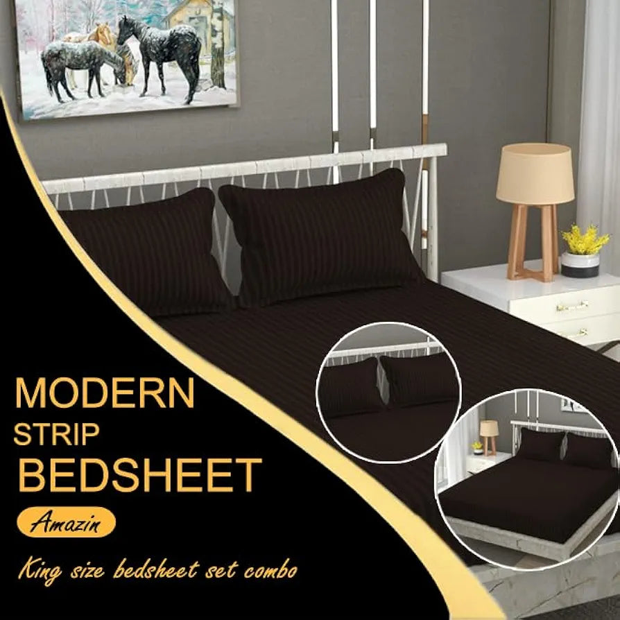 FRESH FROM LOOM Microfiber Wrinkle Resistant | Soft Skin Safe | Breathable King Size Flat Bedsheets | Hotel & Home | Double Bedsheet Set with 2 Pillow Covers 