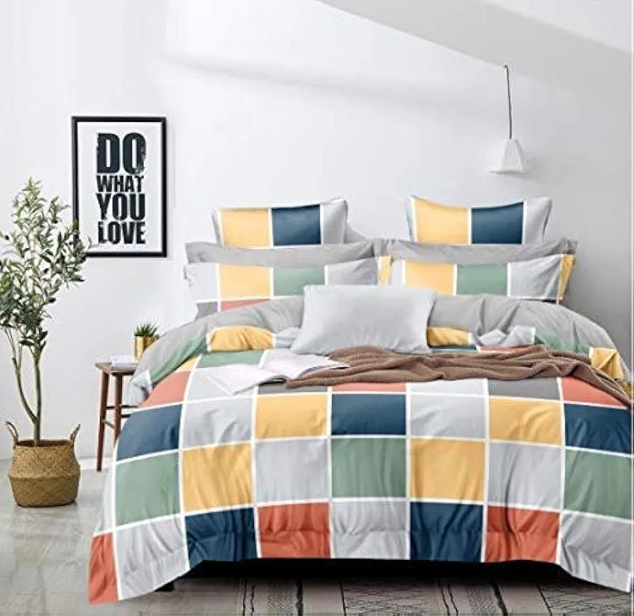 THE HOME STYLE Cotton Feel Glace Cotton Elastic Fitted Printed Double Bed King Size Bedsheet with 2 Pillow Cover 