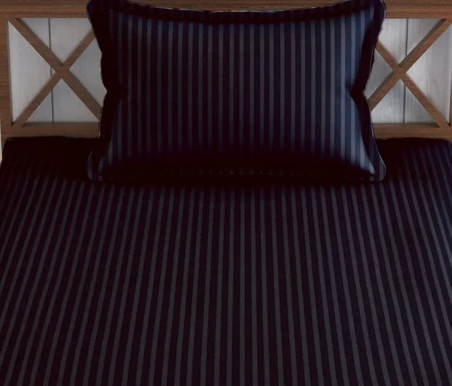 Trance Home Linen Cotton 78X36 Inch Single Fitted 200TC Satin Stripe Elastic Fitted Bedsheet|Single Bed Size Daily Use Fitted Bedspread With 1 Pillow Covers ,Small_Single