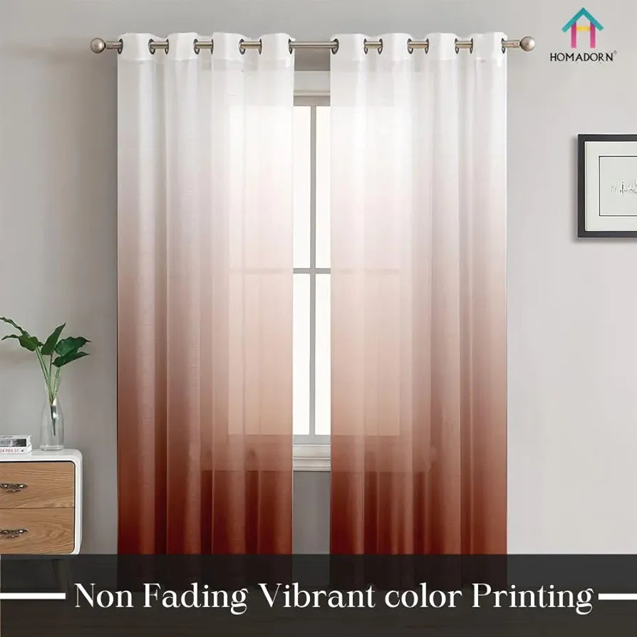 HOMADORN Ombre Printed Linen Textured Sheer Curtains for Living Room, Bedroom, Dining Room, Kitchen, Bathroom 
