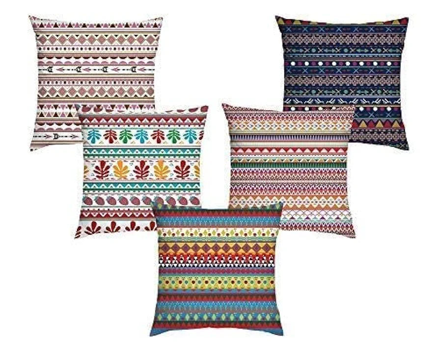 AEROHAVEN Set of 5 Designer Decorative Throw Pillow/Cushion Covers - 16 x 16 inches, Multi, Polyester, 150 tc