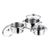 Vinod Bremen Stainless Steel Saucepot Set of 3 with Glass Lid | 2.5mm Thick Base | Riveted Sturdy Handle