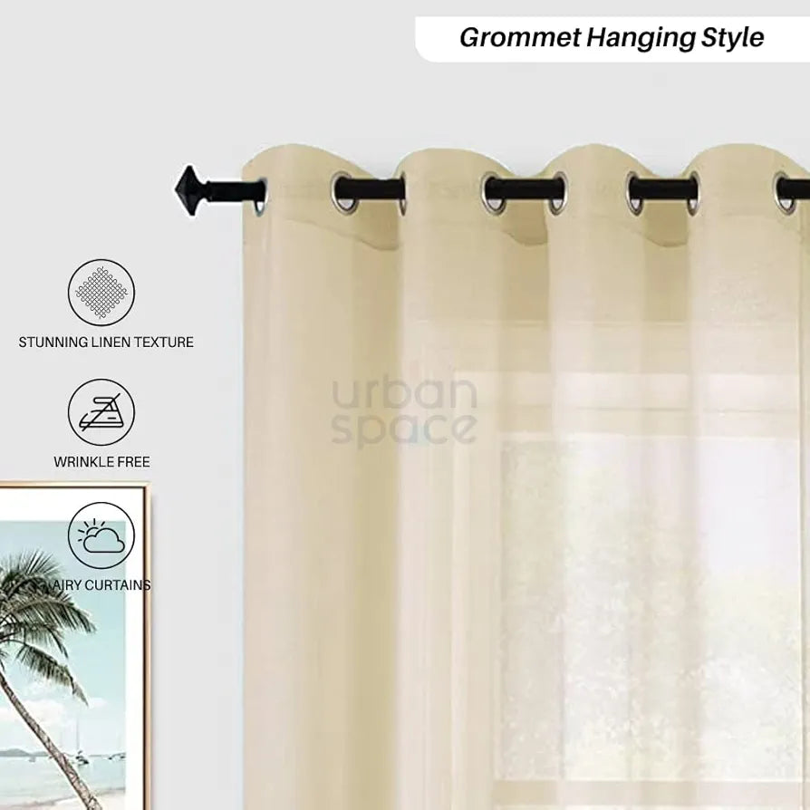 Urban Space Linen Textured Sheer Curtain for Door, 35-40% Room Darkening Curtain with Tieback and Eyelet Hanging Style, Set of 2 Decorative Curtains, Taupe 