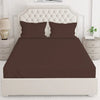 Layers Cotton 144TC Elastic Fitted Bedsheet for Double Bed King Size with 2 Pillow Covers Dark Brown Solid Pattern Color