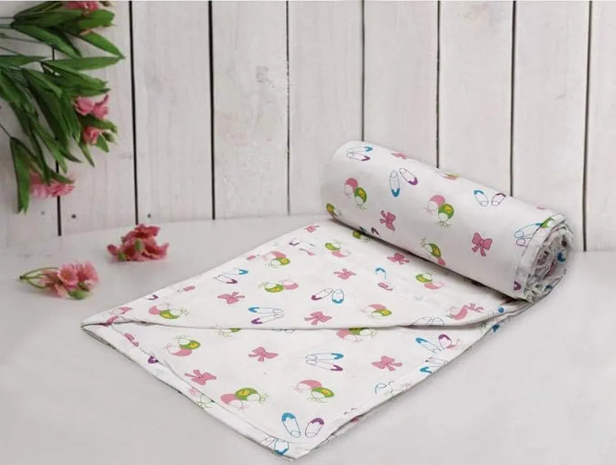 Trance Home Linen® Pure Malmal Cotton Multipurpose Baby Dohar | 3-Layered Baby Swaddle | Soft -Lightweight Baby Blanket | Crib Blanket 