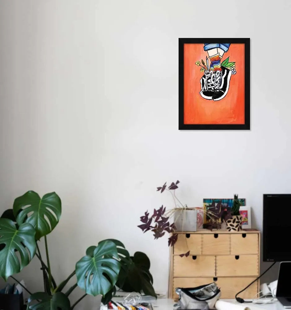 ArtX Paper Artist's Happy Shoes Frame Wall Art Painting, Multicolor, Abstract, 10X13 inches, Set of 1